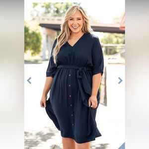 ChicSoul Belted Navy Blue Dress sz 2X